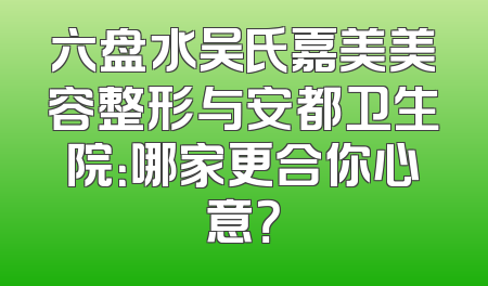 六盘水吴氏嘉美美容整形与安都卫生院：哪家更合你心意？