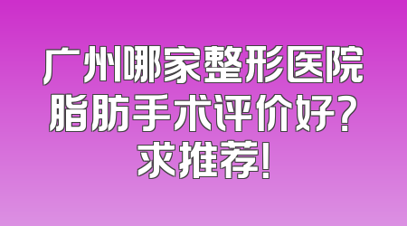 广州哪家整形医院脂肪手术评价好？求推荐！